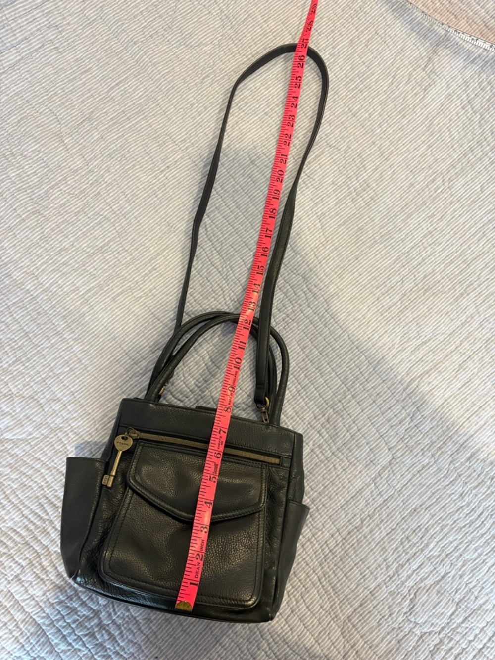Fossil Black Pebbled Leather Crossbody Bag with Key Charm - Picture 12 of 12
